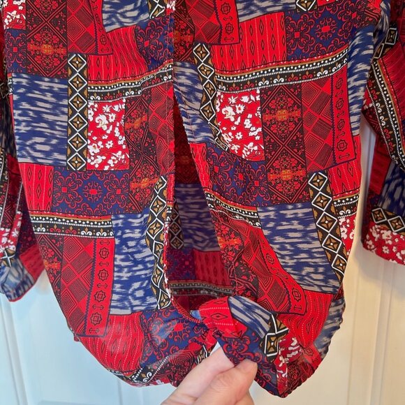 Japna open back red patchwork print blouse - Picture 9 of 11